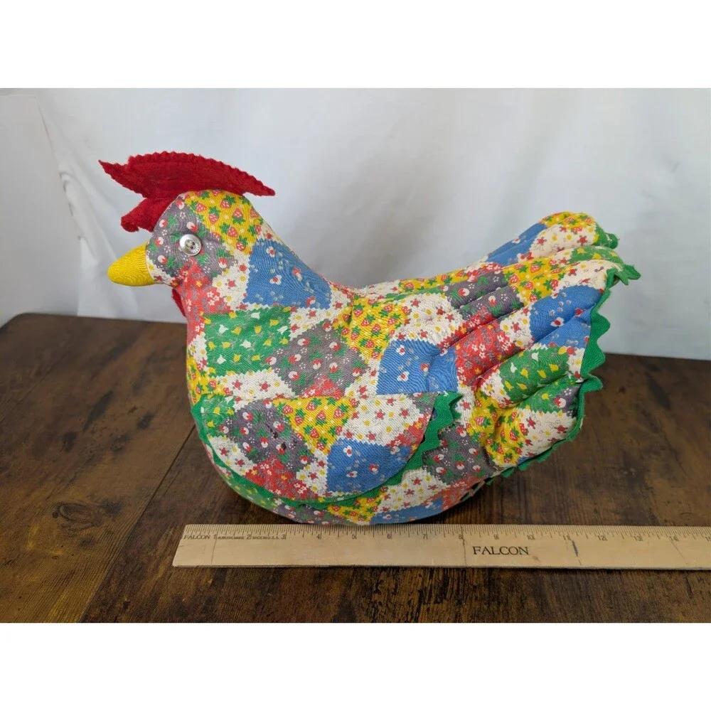 Vintage Patchwork Fabric Chicken Doorstop Draft Stopper Handmade Country Decor
